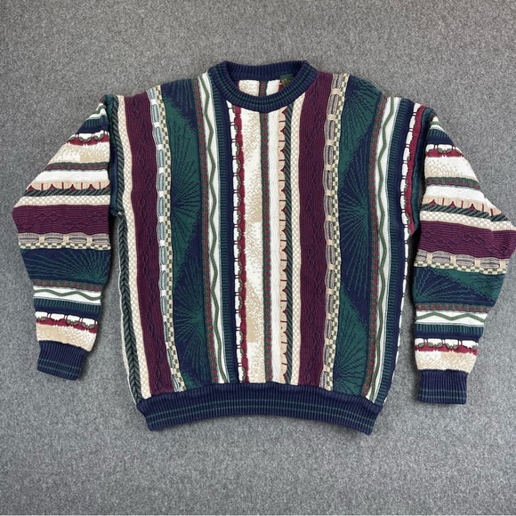Vtg Cotton Traders 3D Knit Sweater Mens Medium Chunky Cable Coogi Style Cosby